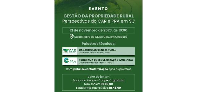 Seminário em Chapecó discute perspectivas do CAR e PRA em SC. Participe!